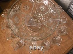 Vtg L. E. Smith Glass Galaxy Punch Bowl Set 12 Cups & Ladle Pinwheel Stars MCM