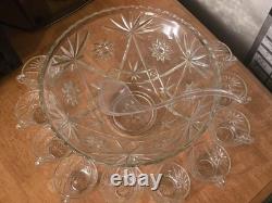 Vtg L. E. Smith Glass Galaxy Punch Bowl Set 12 Cups & Ladle Pinwheel Stars MCM