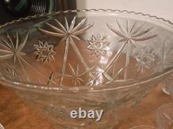 Vtg L. E. Smith Glass Galaxy Punch Bowl Set 12 Cups & Ladle Pinwheel Stars MCM