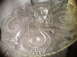 Vtg L E Smith Pressed Glass Pinwheel Horseshoe Punch Bowl Set w Ladle 16pcs