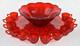 Vtg L. G. WRIGHT Red Daisy Glass Punch Bowl 12 Cups Underplate Tray Platter EAPG