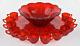 Vtg L. G. WRIGHT Red Daisy Glass Punch Bowl 12 Cups Underplate Tray Platter EAPG