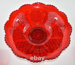 Vtg L. G. WRIGHT Red Daisy Glass Punch Bowl 12 Cups Underplate Tray Platter EAPG