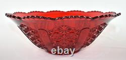 Vtg L. G. WRIGHT Red Daisy Glass Punch Bowl 12 Cups Underplate Tray Platter EAPG