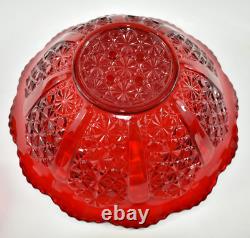 Vtg L. G. WRIGHT Red Daisy Glass Punch Bowl 12 Cups Underplate Tray Platter EAPG