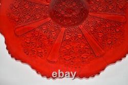 Vtg L. G. WRIGHT Red Daisy Glass Punch Bowl 12 Cups Underplate Tray Platter EAPG