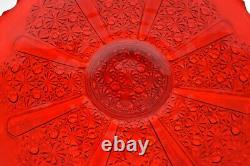 Vtg L. G. WRIGHT Red Daisy Glass Punch Bowl 12 Cups Underplate Tray Platter EAPG