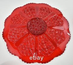 Vtg L. G. WRIGHT Red Daisy Glass Punch Bowl 12 Cups Underplate Tray Platter EAPG