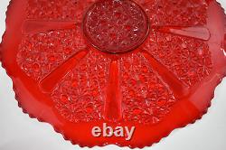 Vtg L. G. WRIGHT Red Daisy Glass Punch Bowl 12 Cups Underplate Tray Platter EAPG