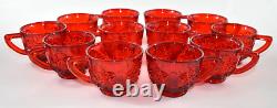 Vtg L. G. WRIGHT Red Daisy Glass Punch Bowl 12 Cups Underplate Tray Platter EAPG