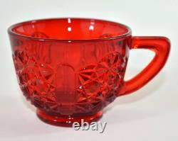 Vtg L. G. WRIGHT Red Daisy Glass Punch Bowl 12 Cups Underplate Tray Platter EAPG