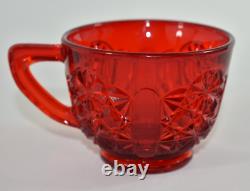 Vtg L. G. WRIGHT Red Daisy Glass Punch Bowl 12 Cups Underplate Tray Platter EAPG