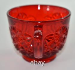 Vtg L. G. WRIGHT Red Daisy Glass Punch Bowl 12 Cups Underplate Tray Platter EAPG