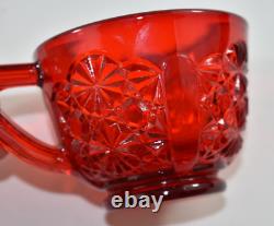 Vtg L. G. WRIGHT Red Daisy Glass Punch Bowl 12 Cups Underplate Tray Platter EAPG