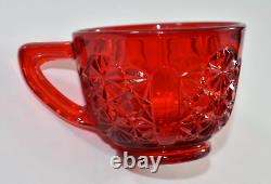 Vtg L. G. WRIGHT Red Daisy Glass Punch Bowl 12 Cups Underplate Tray Platter EAPG