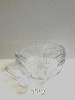 Vtg LE Smith EAPC Glass Punch Bowl Set & 18 Cups & Ladle Pinwheel & Stars NOS