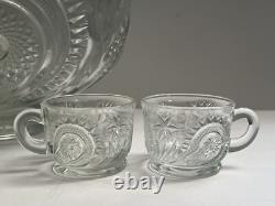 Vtg LE Smith EAPC Glass Punch Bowl Set & 18 Cups & Ladle Pinwheel & Stars NOS