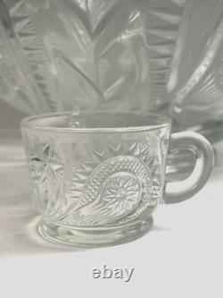 Vtg LE Smith EAPC Glass Punch Bowl Set & 18 Cups & Ladle Pinwheel & Stars NOS