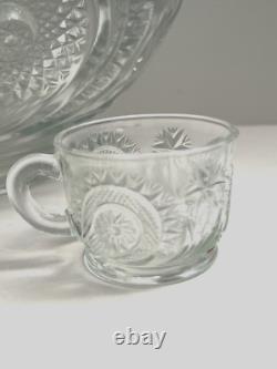 Vtg LE Smith EAPC Glass Punch Bowl Set & 18 Cups & Ladle Pinwheel & Stars NOS
