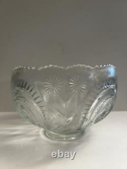 Vtg LE Smith EAPC Glass Punch Bowl Set & 18 Cups & Ladle Pinwheel & Stars NOS