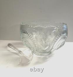 Vtg LE Smith EAPC Glass Punch Bowl Set & 18 Cups & Ladle Pinwheel & Stars NOS