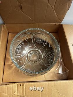 Vtg LE Smith EAPC Glass Punch Bowl Set & 18 Cups & Ladle Pinwheel & Stars NOS