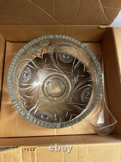 Vtg LE Smith EAPC Glass Punch Bowl Set & 18 Cups & Ladle Pinwheel & Stars NOS