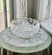 Vtg LE Smith Pinwheels & Stars Press Cut Glass Punch Bowl Set 13 cup ladle 23x7