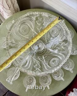 Vtg LE Smith Pinwheels & Stars Press Cut Glass Punch Bowl Set 13 cup ladle 23x7