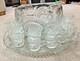 Vtg LE Smith Slewed Horseshoe Radiant Daisy Pinwheel & Star Punch Bowl Set 1930s