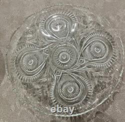 Vtg LE Smith Slewed Horseshoe Radiant Daisy Pinwheel & Star Punch Bowl Set 1930s