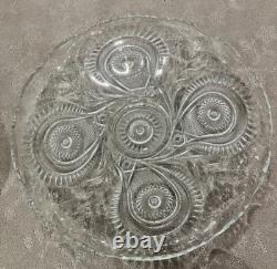 Vtg LE Smith Slewed Horseshoe Radiant Daisy Pinwheel & Star Punch Bowl Set 1930s