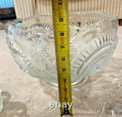 Vtg LE Smith Slewed Horseshoe Radiant Daisy Pinwheel & Star Punch Bowl Set 1930s