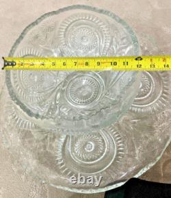 Vtg LE Smith Slewed Horseshoe Radiant Daisy Pinwheel & Star Punch Bowl Set 1930s