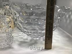 Vtg Large 14 Fostoria Elegant Glassware American Clear Glass Punch Bowl & Cups
