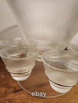 Vtg MCM Federal Glass Norse Fine Ribbed Prismatic Clear Glass Punch Bowl 12pc