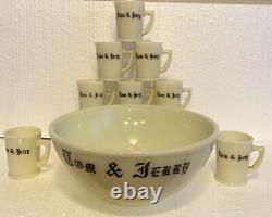 Vtg McKee Htf Custard Christmas Egg Nog Tom & Jerry Punch Bowl set 12 Mug Cups