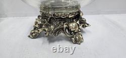 Vtg. Pitman-Dreitzer c1960s Clear Glass Punch Bowl Silver Tone Stand & 12 Cups