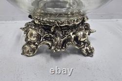 Vtg. Pitman-Dreitzer c1960s Clear Glass Punch Bowl Silver Tone Stand & 12 Cups