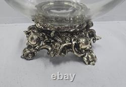 Vtg. Pitman-Dreitzer c1960s Clear Glass Punch Bowl Silver Tone Stand & 12 Cups
