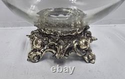 Vtg. Pitman-Dreitzer c1960s Clear Glass Punch Bowl Silver Tone Stand & 12 Cups