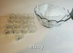 Vtg Punch Bowl Set with 8 Cups & 9 Cups Two Sets of Cups with Different Pattern