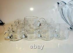 Vtg Punch Bowl Set with 8 Cups & 9 Cups Two Sets of Cups with Different Pattern