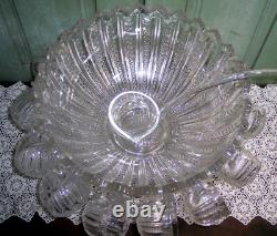 Vtg Punch Bowl withStand/Ladle 12 Cups Mardi Gras #42 Clear Glass Duncan Miller
