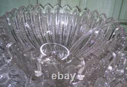 Vtg Punch Bowl withStand/Ladle 12 Cups Mardi Gras #42 Clear Glass Duncan Miller