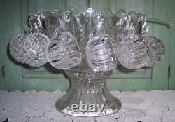 Vtg Punch Bowl withStand/Ladle 12 Cups Mardi Gras #42 Clear Glass Duncan Miller