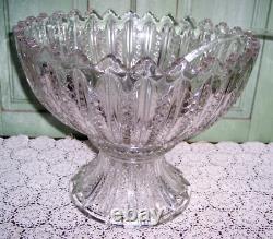 Vtg Punch Bowl withStand/Ladle 12 Cups Mardi Gras #42 Clear Glass Duncan Miller