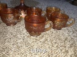Vtg Rare Millersburg Multi-fruits Marigold carnival glass punch bowl w 9 Cups