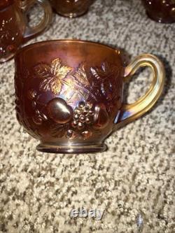 Vtg Rare Millersburg Multi-fruits Marigold carnival glass punch bowl w 9 Cups