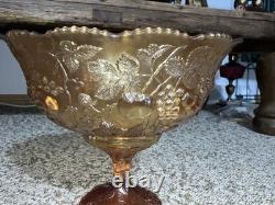 Vtg Rare Millersburg Multi-fruits Marigold carnival glass punch bowl w 9 Cups